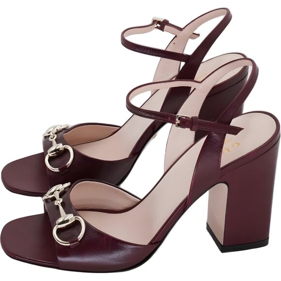 Gucci Horsebit Ankle-Strap Block Heel Sandals Rosso Ancora Red Women's US 5 - Picture 2 of 6